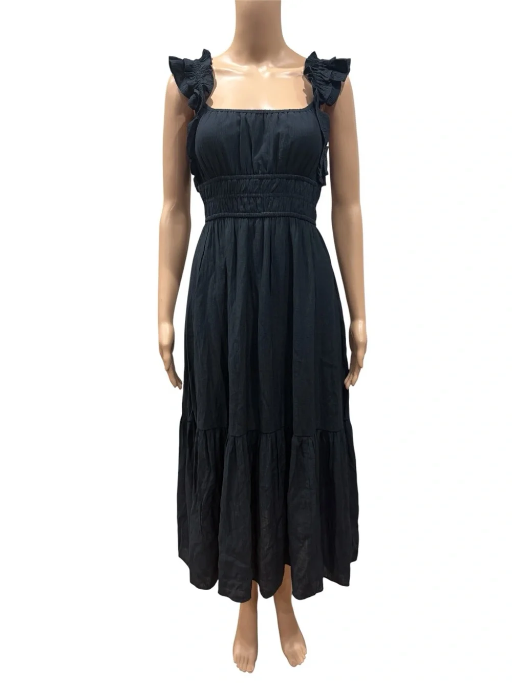 Abercrombie & Fitch Black Ruffled Strap Maxi Dress